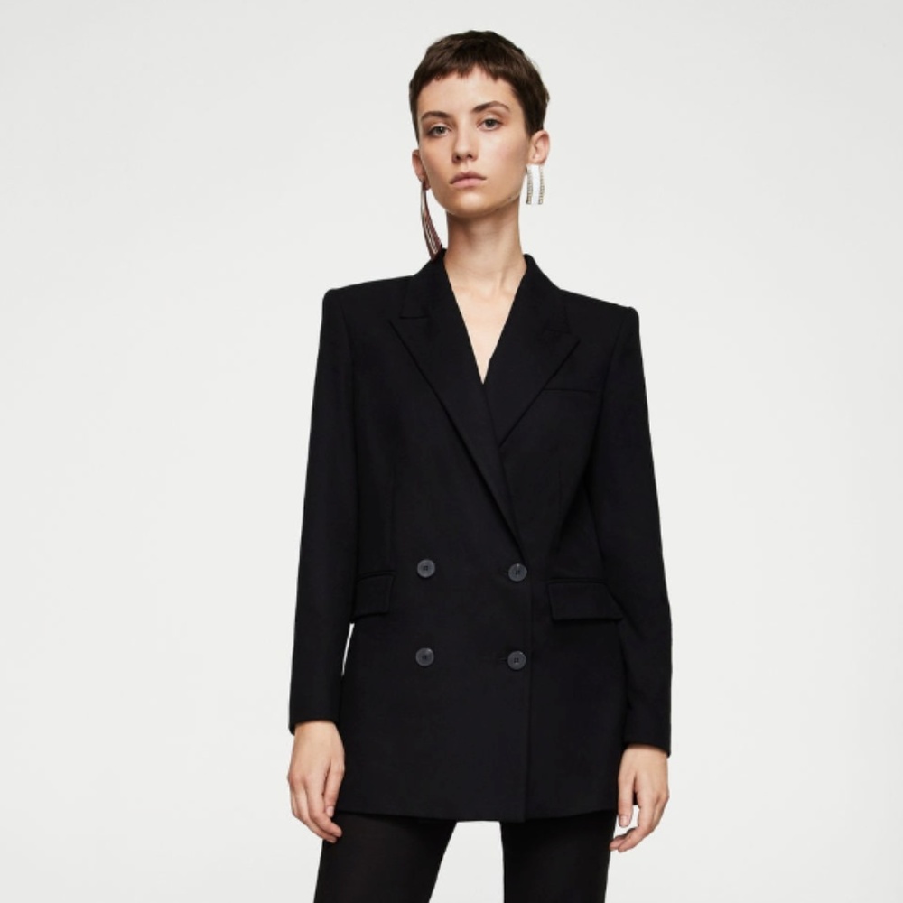 Mango Double-Breasted Structured Blazer Size XXS